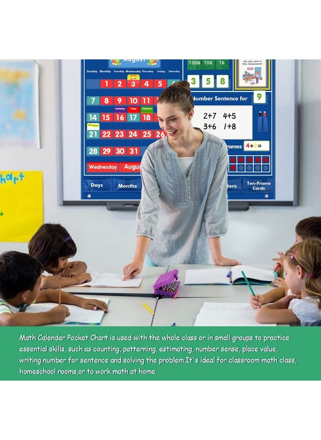 KIKIGOAL - Daily Math Calendar Classroom Pocket Chart Educational Pocket Chart Teaching Materials For Daily Math Activities All About Number Activities For Elementary And Pre-School - Image 1