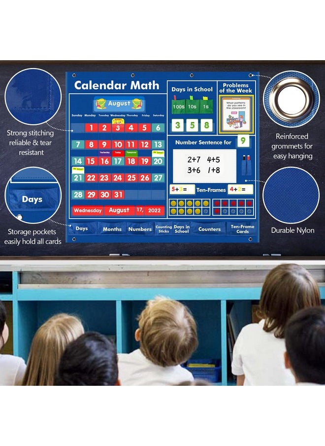 KIKIGOAL - Daily Math Calendar Classroom Pocket Chart Educational Pocket Chart Teaching Materials For Daily Math Activities All About Number Activities For Elementary And Pre-School - Image 1