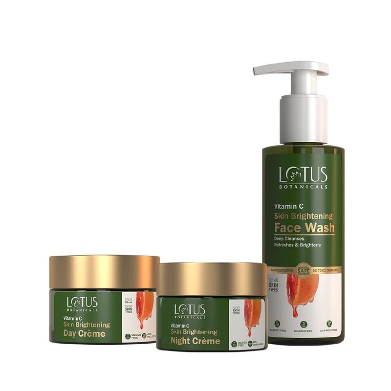 LOTUS BOTANICALS Lotus Botanicals Day Night Pack Vitamin C Face Wash Day Cream Night Cream Combo Pack Pack of 3 - Image 1