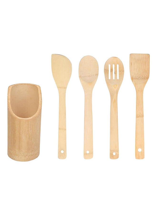 Home Pro Bamboo Spoons With Holder For Cooking (Set Of 4 Pcs) Non Stick Bamboo Spatulas Natural & Lightweight Cooking Spatula Set - Image 1