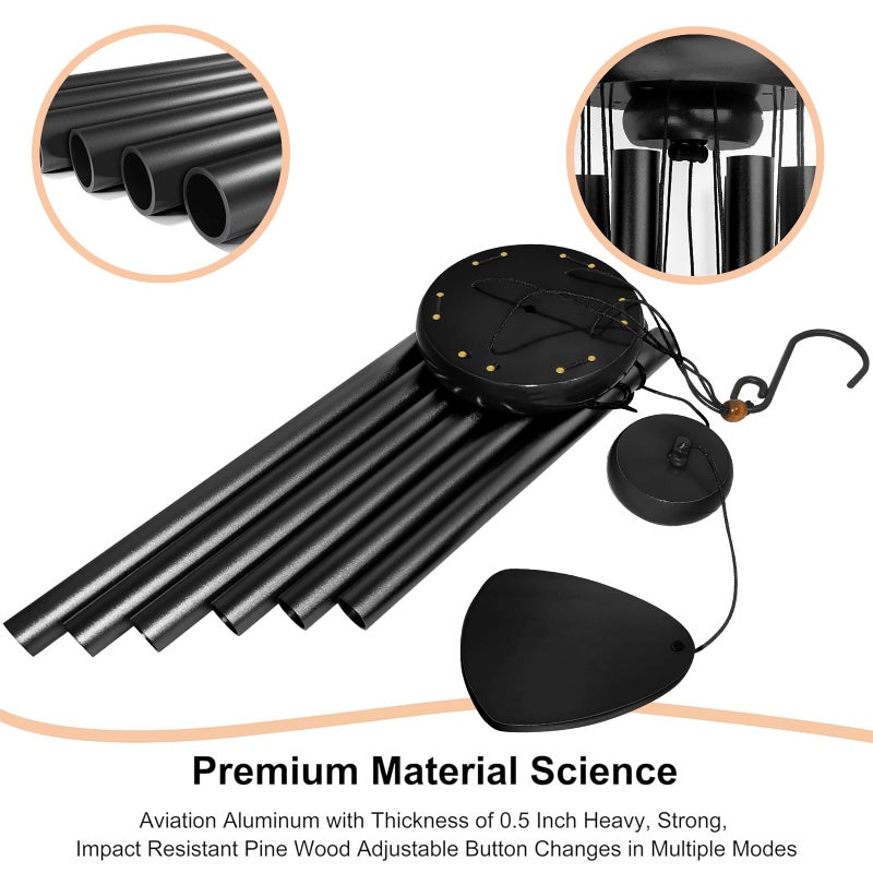 Bursvik Large Aluminium Wind Chimes 37 Inches to Create a Zen Atmosphere Suitable for Outdoor, Garden, Patio Decoration. Classic Wind Chimes with Wind Catcher as a Gift for Unisex(Whole Black) - Image 4