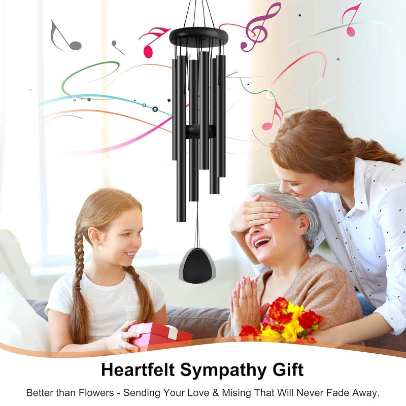 Bursvik Large Aluminium Wind Chimes 37 Inches to Create a Zen Atmosphere Suitable for Outdoor, Garden, Patio Decoration. Classic Wind Chimes with Wind Catcher as a Gift for Unisex(Whole Black) - Image 2