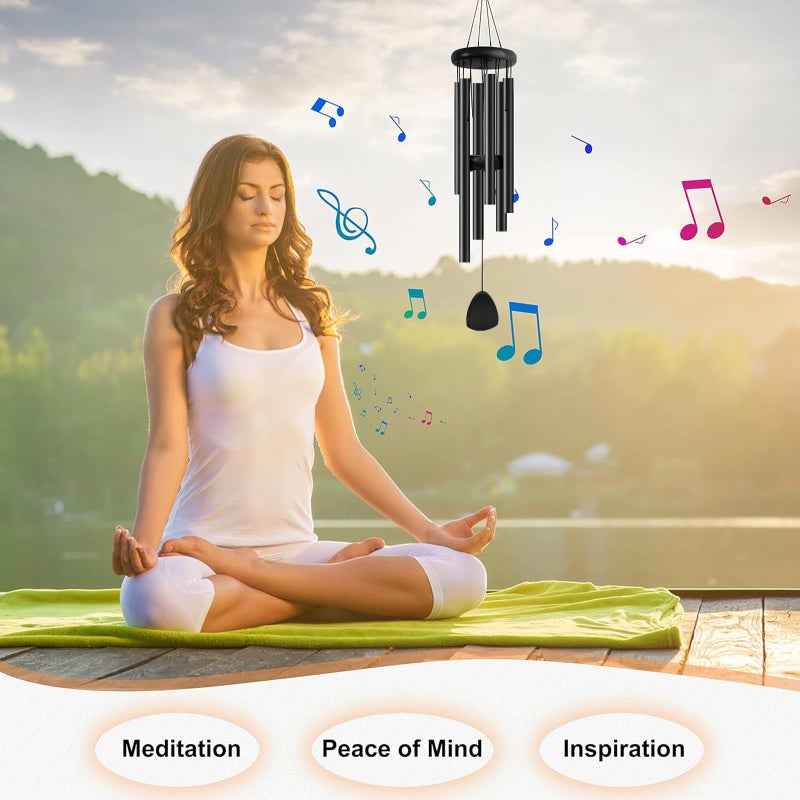 Bursvik Large Aluminium Wind Chimes 37 Inches to Create a Zen Atmosphere Suitable for Outdoor, Garden, Patio Decoration. Classic Wind Chimes with Wind Catcher as a Gift for Unisex(Whole Black) - Image 5