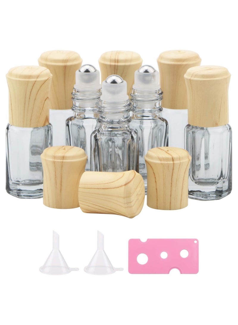 SYOSI Massage Roller Bottles, 3ml Octagonal Small Essential Oil Roller Bottles, Mini Essential Oil Vials, Perfume Sample Travel Cosmetic Container Vial, with Wood Grain Cap, Opener 2 Funnels (10PCS White) - Image 1
