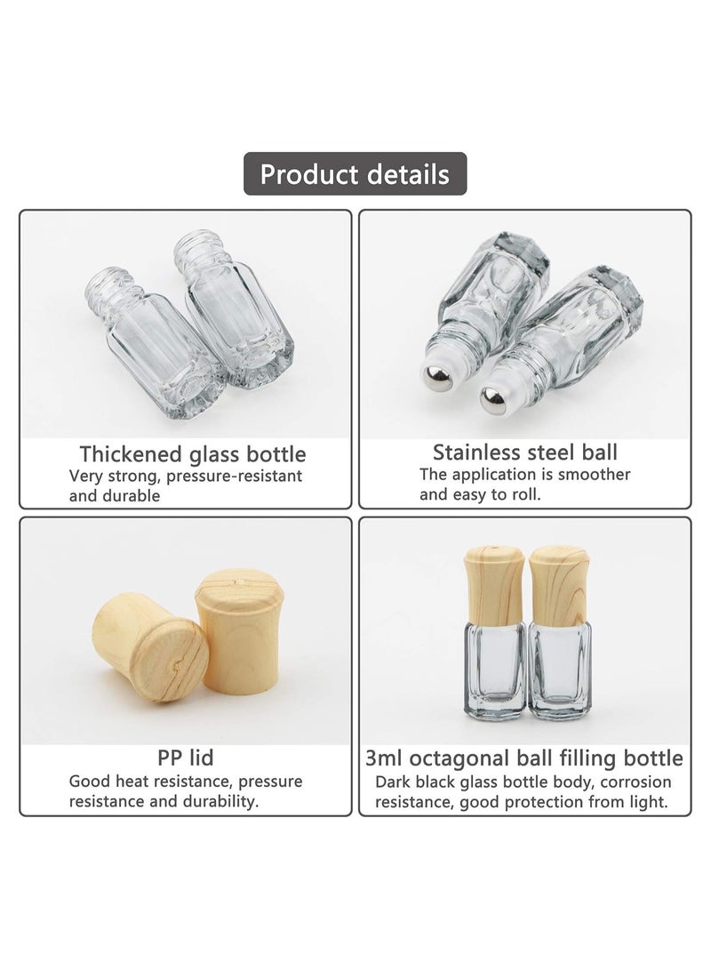 SYOSI Massage Roller Bottles, 3ml Octagonal Small Essential Oil Roller Bottles, Mini Essential Oil Vials, Perfume Sample Travel Cosmetic Container Vial, with Wood Grain Cap, Opener 2 Funnels (10PCS White) - Image 4