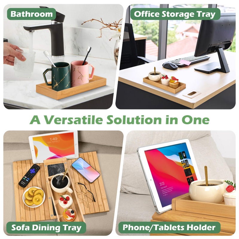 Joy&Grace Couch Arm Tray, 3-in-1 Magnetic Detachable Sofa Arm Table with Phone and Tablet Holder Bamboo Couch Cup Holder, Foldable Sofa Armrest Tray for Eating, Drinks, Phones (Natural) - Image 4