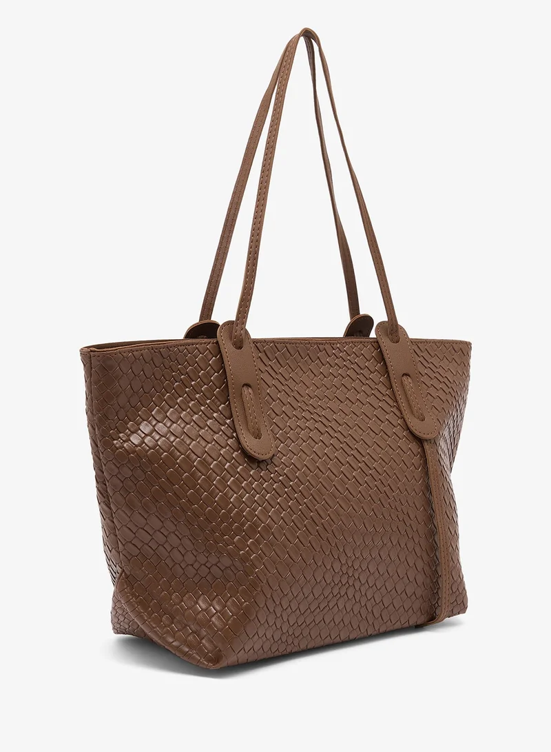 ELLA Brown Woven Textured Tote Bag With Handle for Women | Best Price UAE