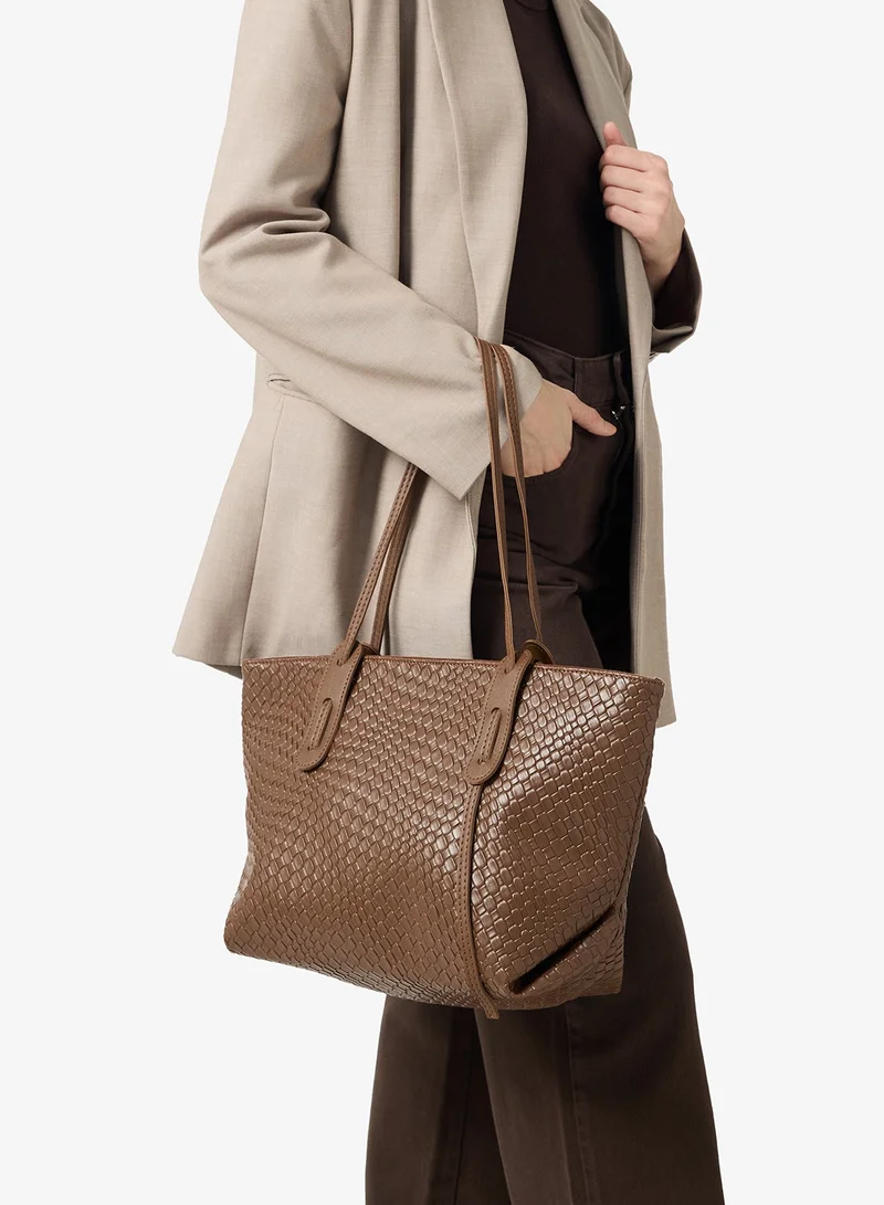 ELLA Woven Textured Tote Bag With Handle