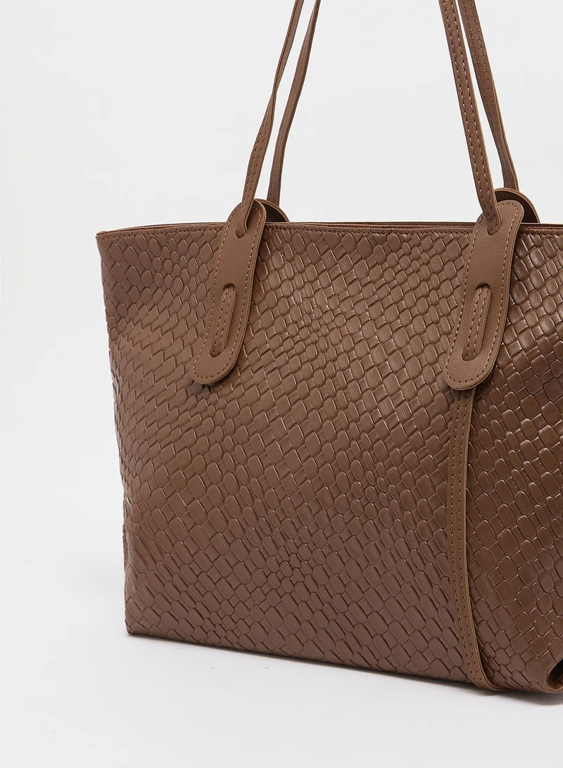 ELLA Brown Woven Textured Tote Bag With Handle for Women | Best Price UAE