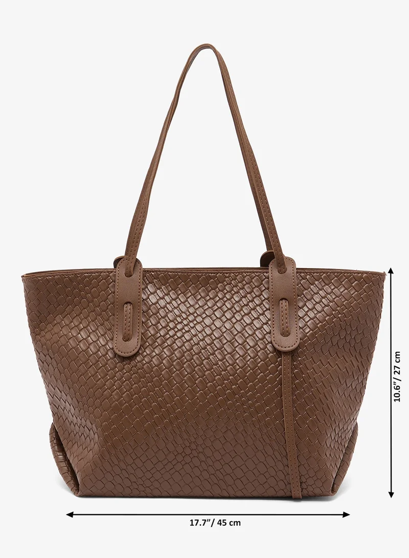 ELLA Brown Woven Textured Tote Bag With Handle for Women | Best Price UAE