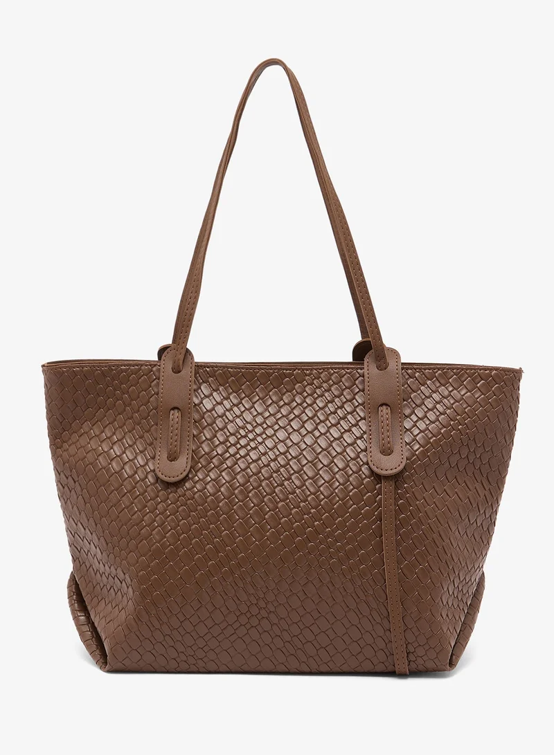 ELLA Woven Textured Tote Bag With Handle