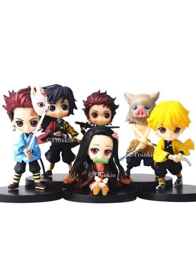 Trunkin Trunkin Set B Demon Slayer Sitting Nezuko Tanjirou Zenitsu Giyuu Inosuke Action Figures Anime Kimetsu no Yaiba Figurine Toy 6-Piece Set Figurines cake topper  - Image 1