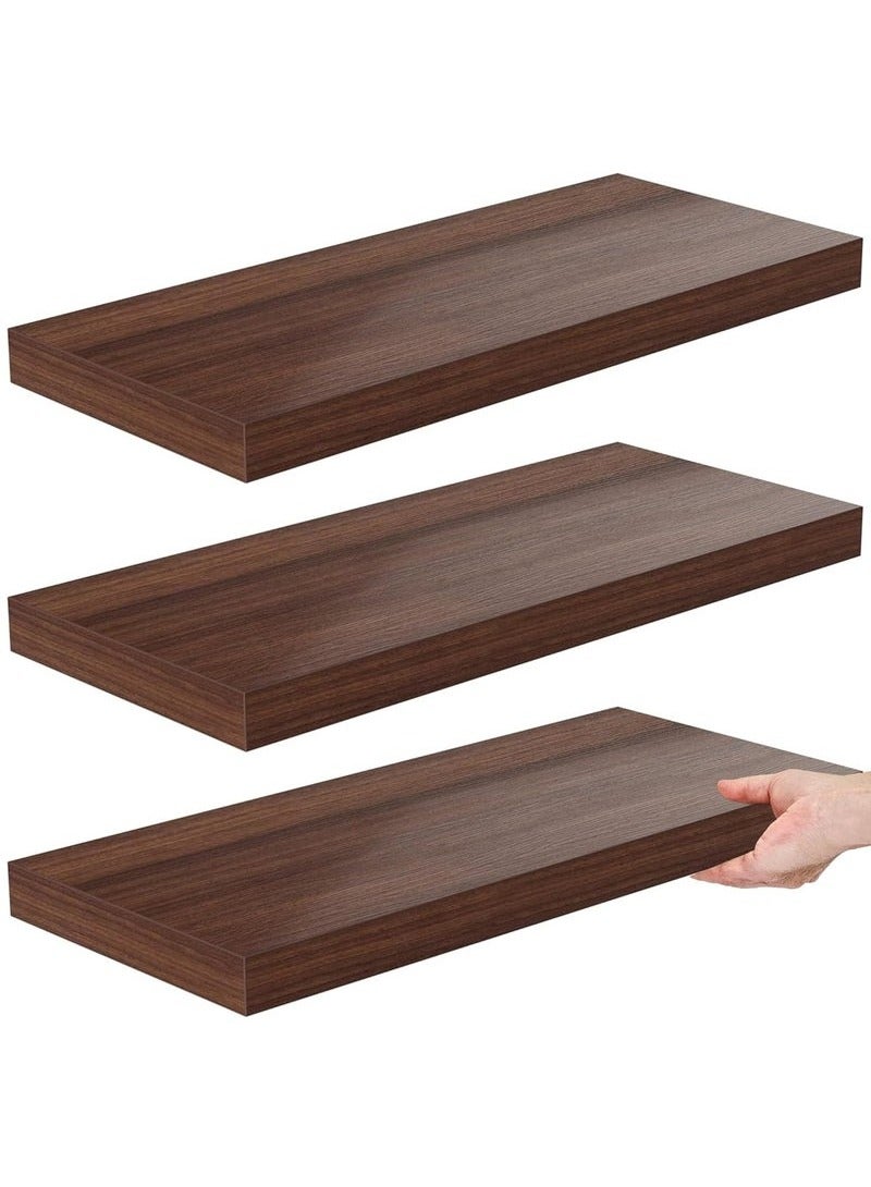 XiuWoo 40CM Floating Shelves Set of 3 for Wall Decoration, Wall Mounted Shelves for Bedroom Storage, Large Deep Wall Mounted Shelves for Bathroom Towel Laundry Room Living Room Kitchen Closet (Brown)  - Image 1