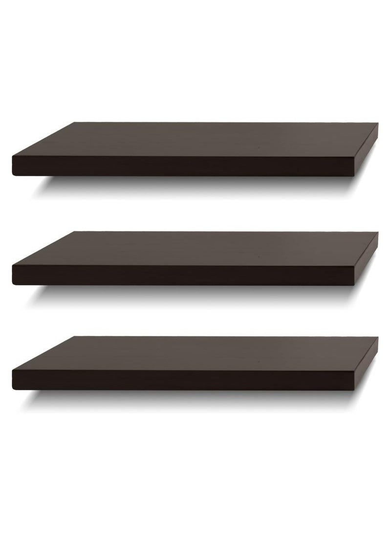 XiuWoo 40CM Floating Shelves Set of 3 for Wall Decoration, Wall Mounted Shelves for Bedroom Storage, Large Deep Wall Mounted Shelves for Bathroom Towel Laundry Room Living Room Kitchen Closet (Brown)  - Image 3
