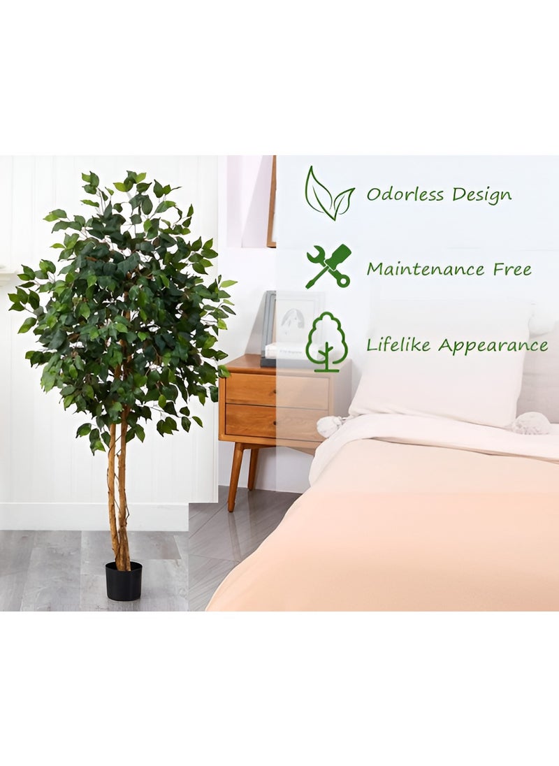 أساسيات 360 شجرة اللبخ الاصطناعية 360® من Essentials بطول 160 سم، شجرة صناعية مع عشب طحالب ووعاء، أوراق واقعية وجذع طبيعي للمنزل والمكتب والحديقة وغرفة المعيشة وديكور داخلي وخارجي ونباتات صناعية  - Image 5