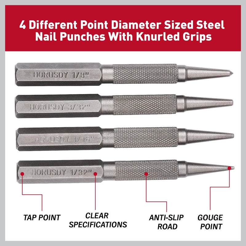HORUSDY 4-Piece Nail Setter Punch and Center Punch Set - Image 5