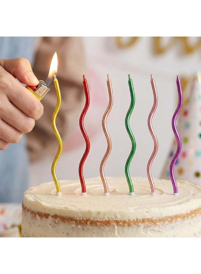 ٢٤ شمعة عيد ميلاد حلزونية طويلة ورفيعة، زينة كعكة على شكل شموع ملتوية ومنحنية، شموع كعكة طويلة رفيعة مع حوامل لتزيين طاولات حفلات الزفاف والذكرى السنوية والتخرج والحفلات، متعددة الألوان - Image 5