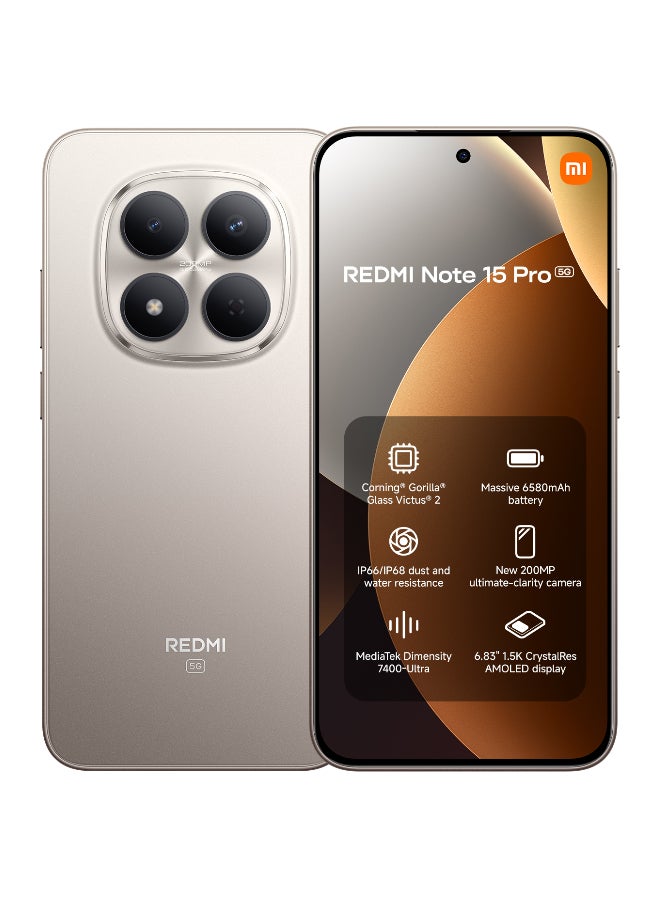 Xiaomi Redmi Note 15 Pro 5G Dual SIM+eSIM Titanium Color 8GB RAM 256GB 5G with FREE Gifts (Buds 5 Pro + Virtual Screen Protection Card) - Global Version - Image 2