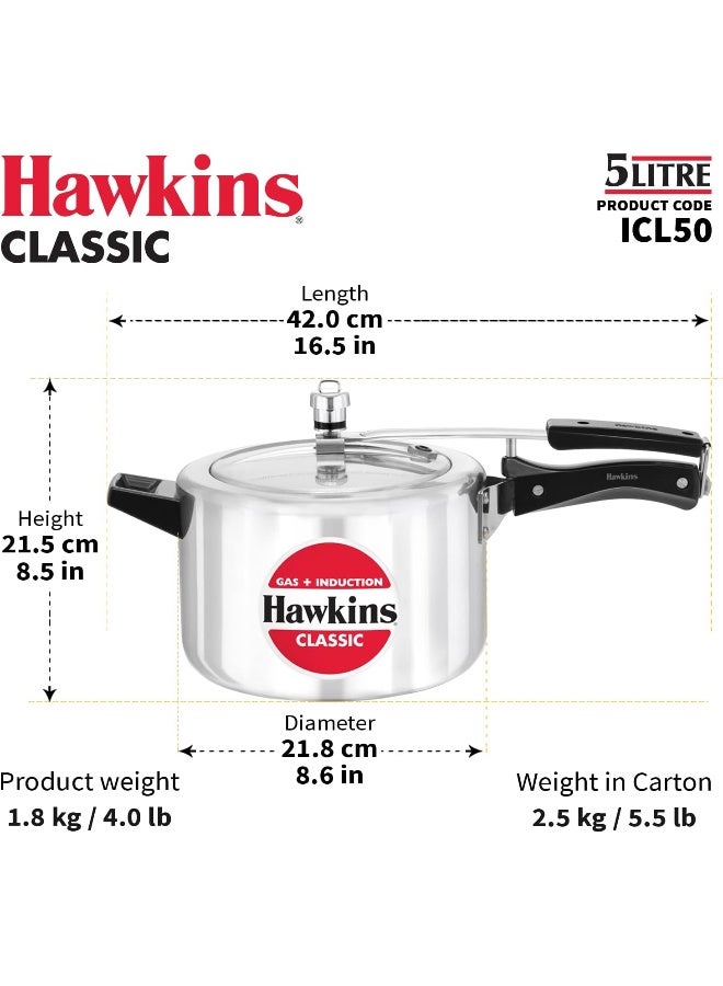 Hawkins 5 Liters Classic Aluminium Pressure Cooker,Induction Compatible,Silver - Image 4