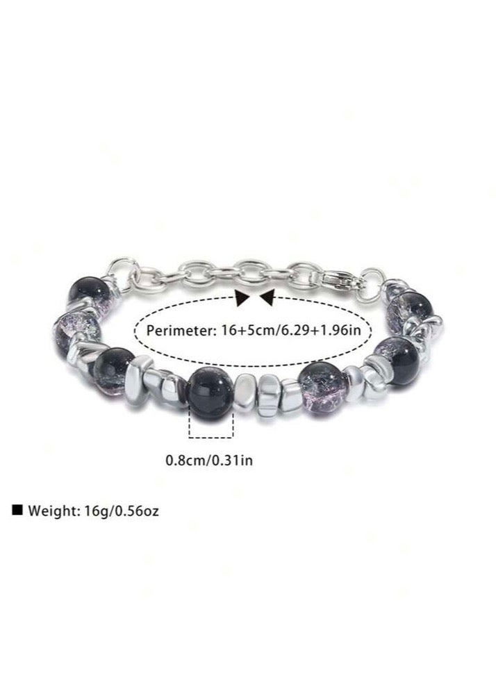 JewelryLand Men’s Elegant Bracelet Made Of High Quality Titanium Steel And Beads - Image 3