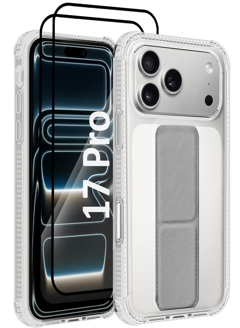 CATANES 3 Packs Finger Grip Clear Case Cover for iPhone 17 Pro- Kickstand Car Magnetic Holder Multi-function Protective Two-in-one Case with Two 3D Screen Protectors - Grey - Image 1