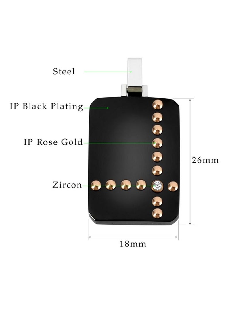 Elementesse Zircon, Black and Rose Gold Plating Steel Pendant With Chain For Mens - Image 4