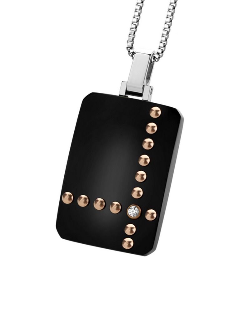 Elementesse Zircon, Black and Rose Gold Plating Steel Pendant With Chain For Mens - Image 1