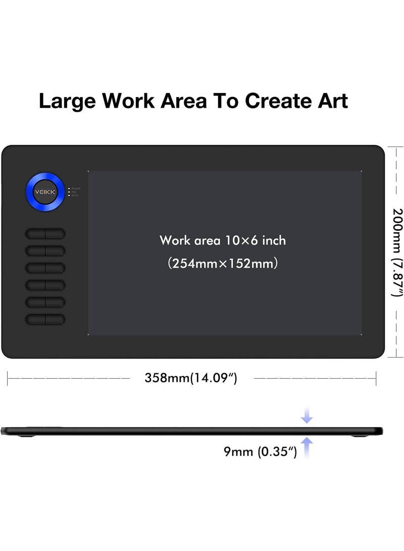 VEIKK A15 10x6 inch Digital Graphics Drawing Tablet Drawing Pen Tablet with Battery-Free Passive Stylus and 12 Shortcut Keys，20 Nibs and 1 Artist Glove (8192 Levels Pressure) (Blue) - Image 4