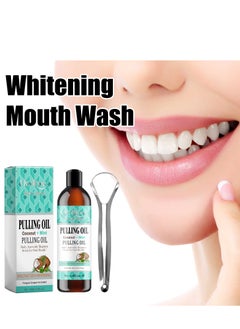 Pulling Oil With Coconut & Peppermint, Oil-Mouthwash for Oral Care-Teeth Whitening and Fresh Breath, Organic Essential Oils Mouthwash With Tongue Scraper Alcohol-Free, Treatment for Gum 100ml