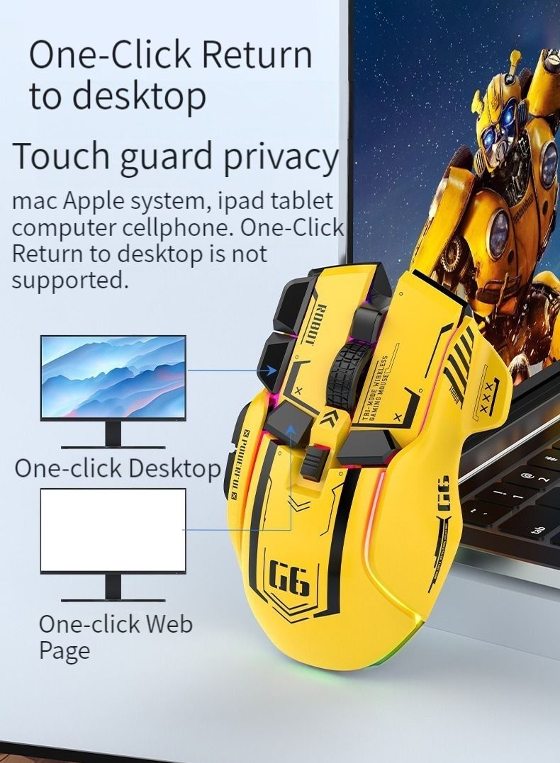 G6 Wireless Bluetooth Wired Three Modes Connection Mouse Glow Daily Work Game Desktop Computer Notebook Mechanical Mouse - Image 2