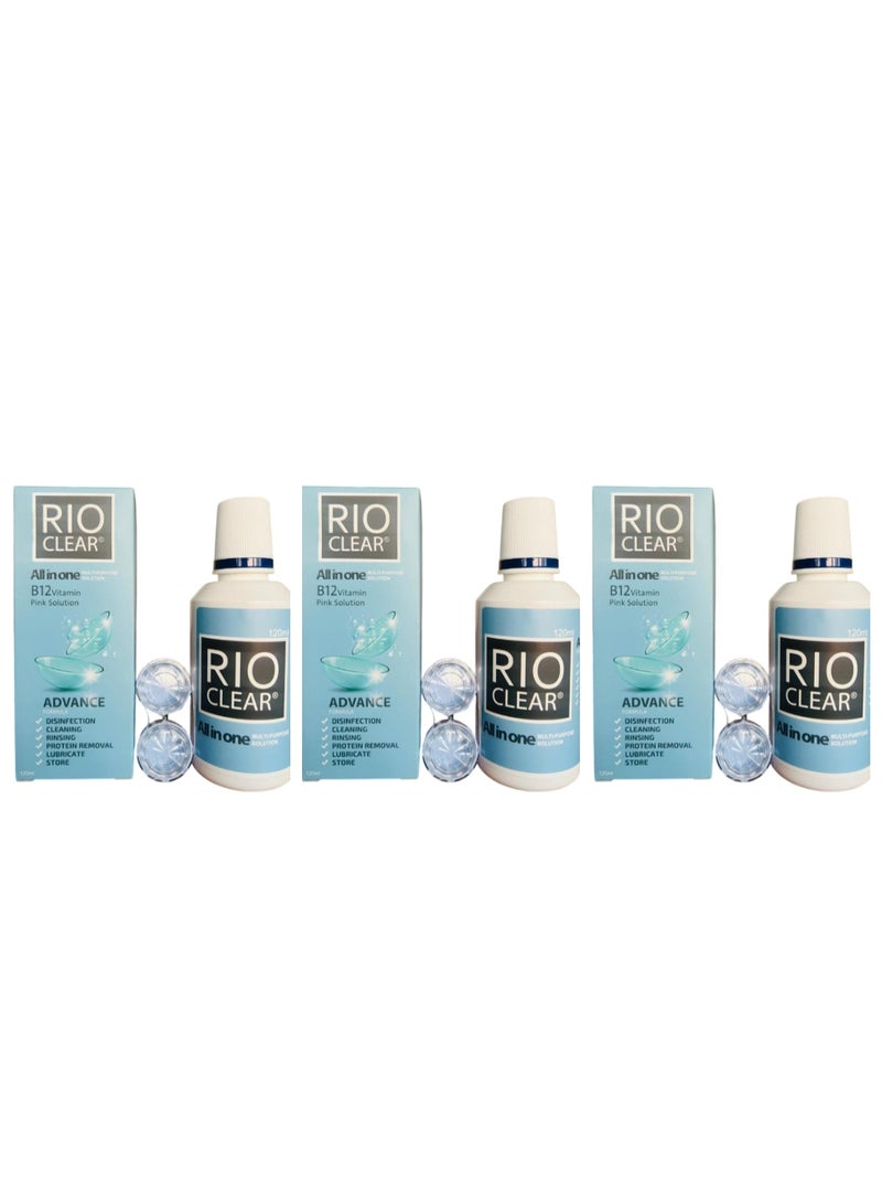 RIO CLEAR All In One Multi Purpose Solution With B12 Vitamin Advanced Formula For Contact Lences 120 ml 3 pcs - Image 1