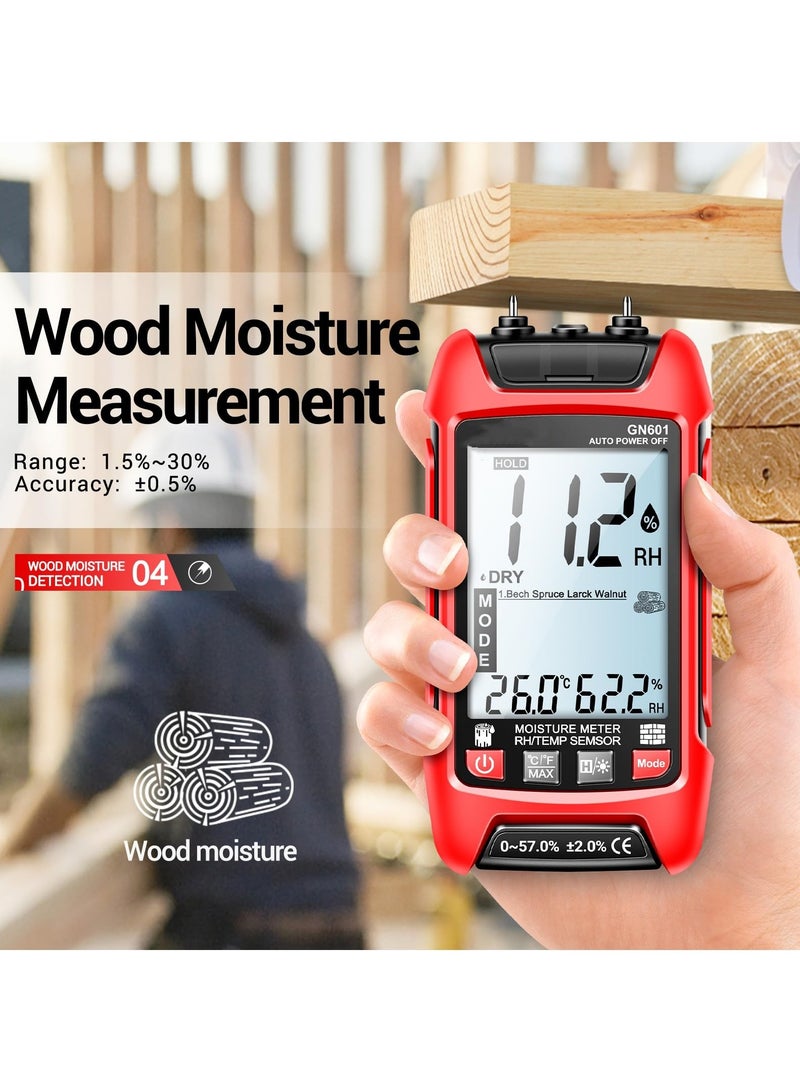 SOLARAE Wood Moisture Meter,GN601 Portable Pin-Type Detector, Water Leak Detector for Lumber Concrete Building,Wall Moisture Sensor Digital Humidity Tester for Firewood Lumber, Bricks, Floors - Image 3