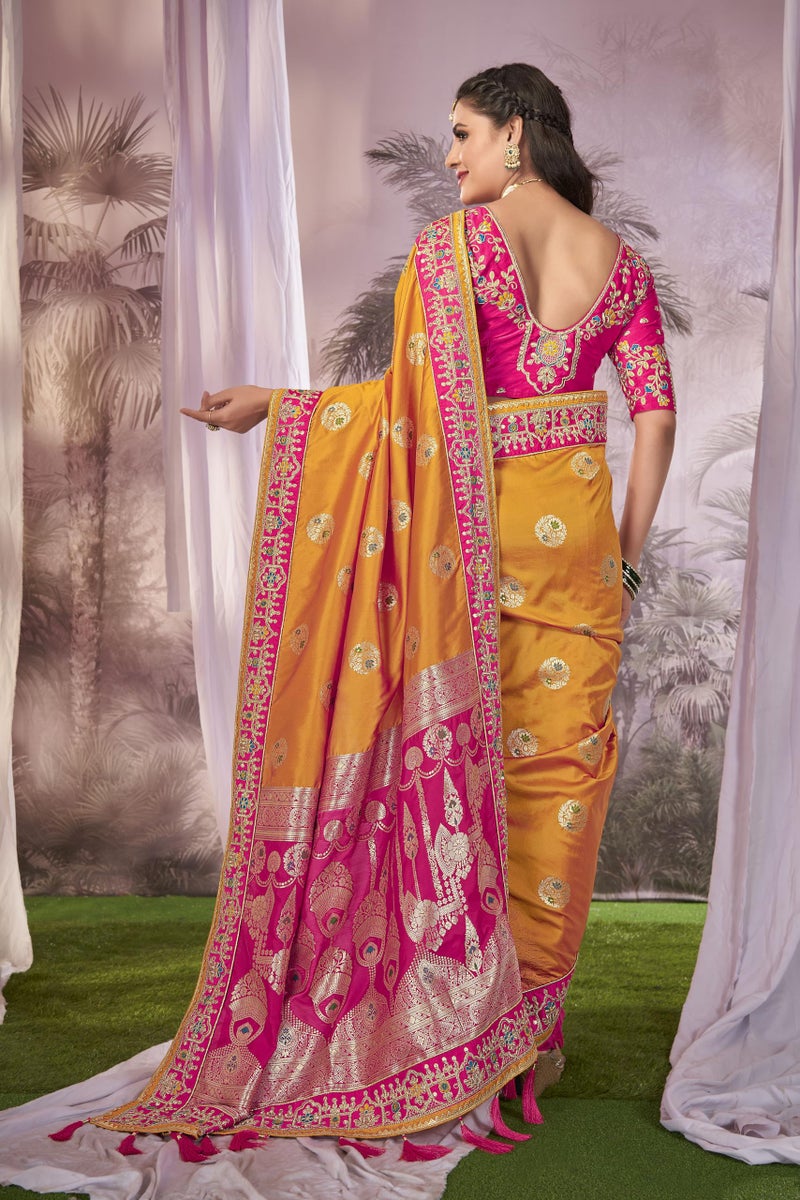MANOHARI Banarasi Silk Woven Saree With Heavy Embroidery Blouse Piece_Mn1877 - Women, Yellow - Image 3