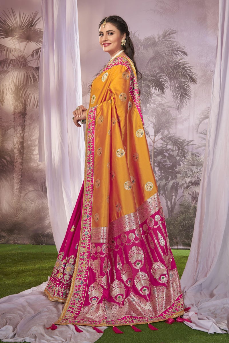MANOHARI Banarasi Silk Woven Saree With Heavy Embroidery Blouse Piece_Mn1877 - Women, Yellow - Image 2
