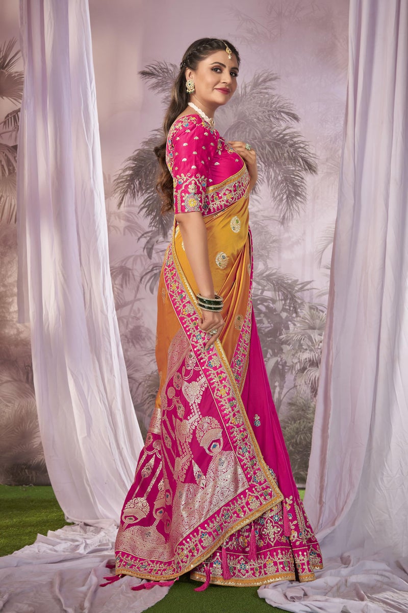 MANOHARI Banarasi Silk Woven Saree With Heavy Embroidery Blouse Piece_Mn1877 - Women, Yellow - Image 4