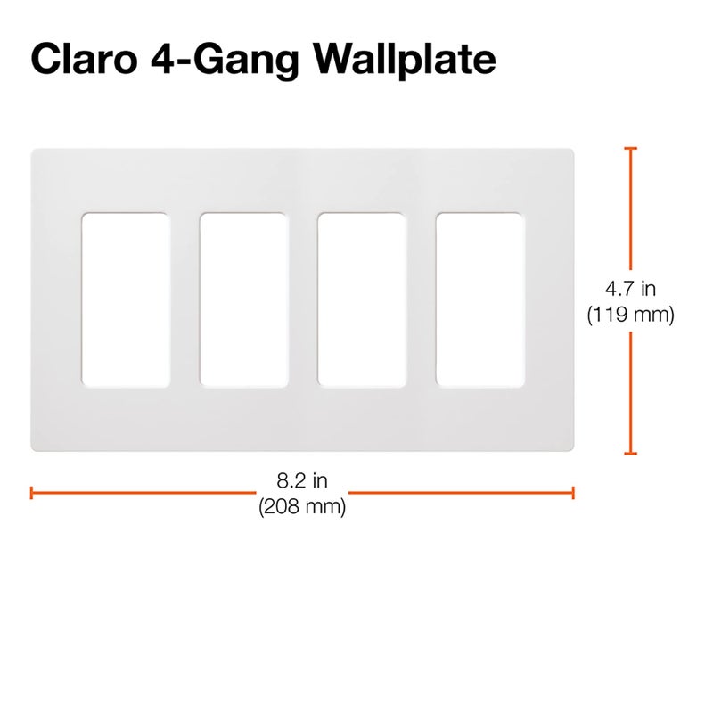 Lutron Claro Light Switch Cover Plate, 4 Gang Wallplate, for Decorator Light Switches, Rocker Light Switch Cover, Outlet Cover, Screwless Switch Plate Cover, Gloss, CW-4-WH, White - Image 3