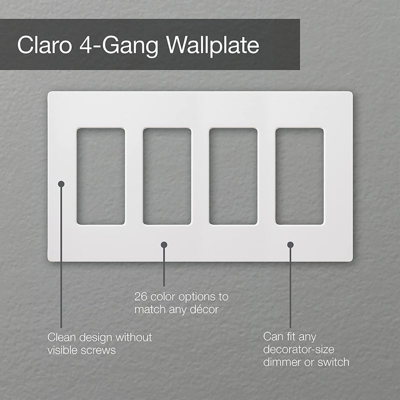 Lutron Claro Light Switch Cover Plate, 4 Gang Wallplate, for Decorator Light Switches, Rocker Light Switch Cover, Outlet Cover, Screwless Switch Plate Cover, Gloss, CW-4-WH, White - Image 2