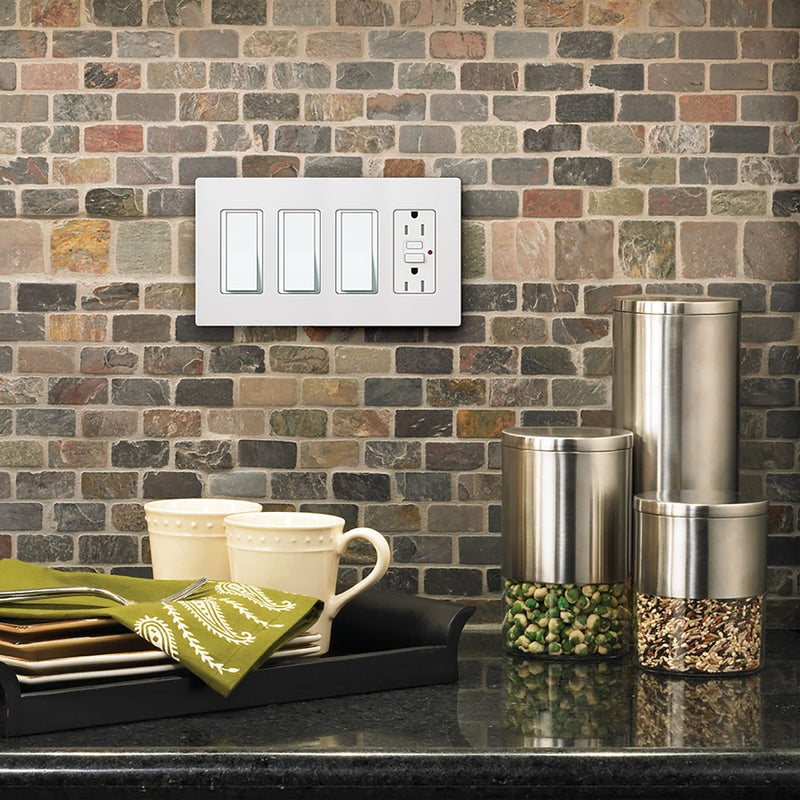 Lutron Claro Light Switch Cover Plate, 4 Gang Wallplate, for Decorator Light Switches, Rocker Light Switch Cover, Outlet Cover, Screwless Switch Plate Cover, Gloss, CW-4-WH, White - Image 5