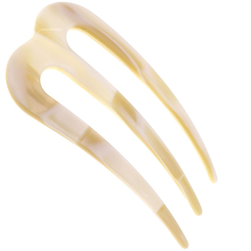 Camila Paris CP2973 French Twist Stick Clip Pins White Wavy Hair Pin 3Prong Hair Fork for Girls Spiral Updo Chignon Bun Holder Flexible and Styling Hair Accessories for Women Handmade in France