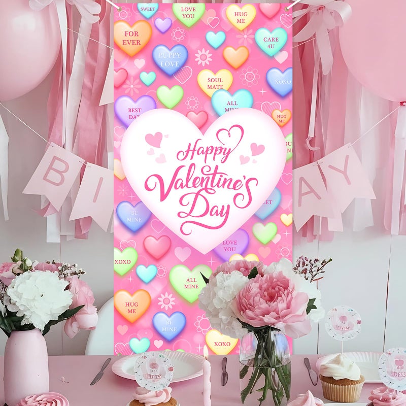 Avezano Happy Valentine's Day Door Cover Valentines Day Door Decorations Pink Conversation Heart Valentines Banner Valentine's Day Party Supplies - Image 2