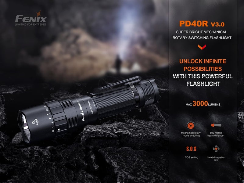 fenix فينيكس PD40R V3 مصباح LED قوي للغاية 3000 لومن قابل لإعادة الشحن عبر USB نوع C مع شعاع واسع 405م مسافة الشعاع مصباح بحث مثالي للاستخدام الخارجي والعمل EDC V3 - Image 4