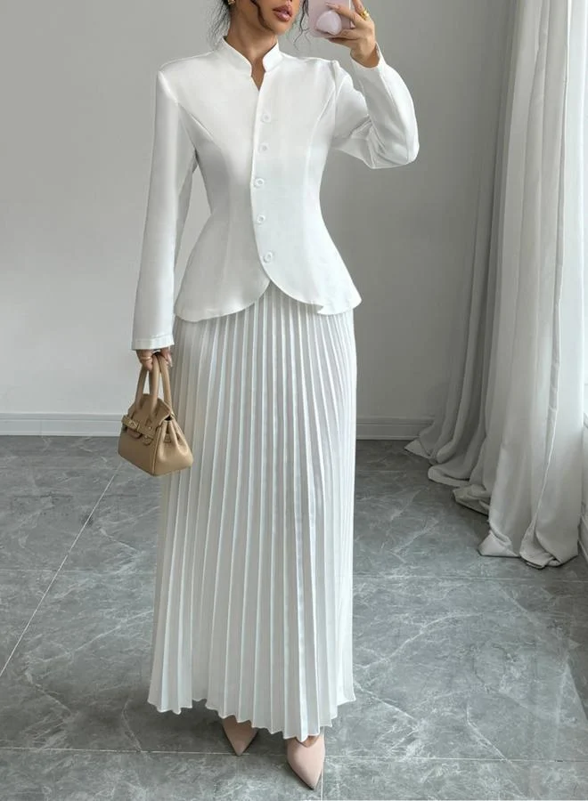 Take Two Take Two Stand Collar Button Front Blazer and Pleated Skirt Co-Ords