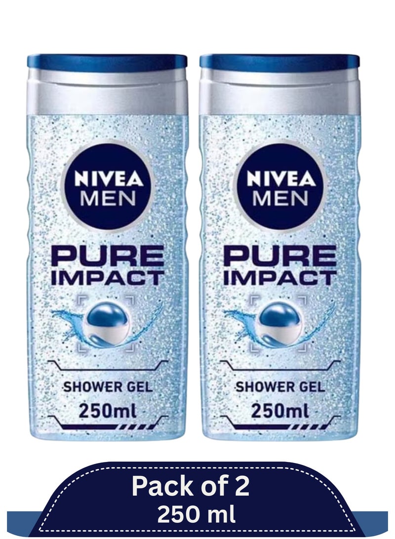 Nivea Men Pure Impact Shower Gel with Cooling Menthol – Body, Face & Hair Wash – 250 ml × 2 (Pack of 2) - Image 1