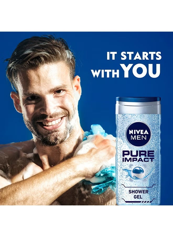 Nivea Men Pure Impact Shower Gel with Cooling Menthol – Body, Face & Hair Wash – 250 ml × 2 (Pack of 2) - Image 4