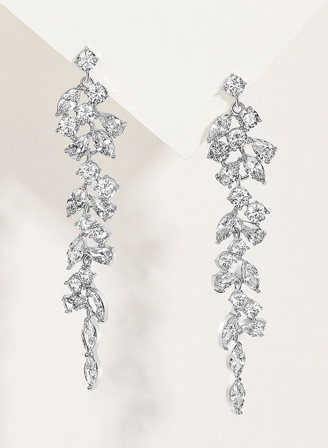 Kelesa S925 Silver Pin Inlaid Leaf Pendant Earrings - Image 3