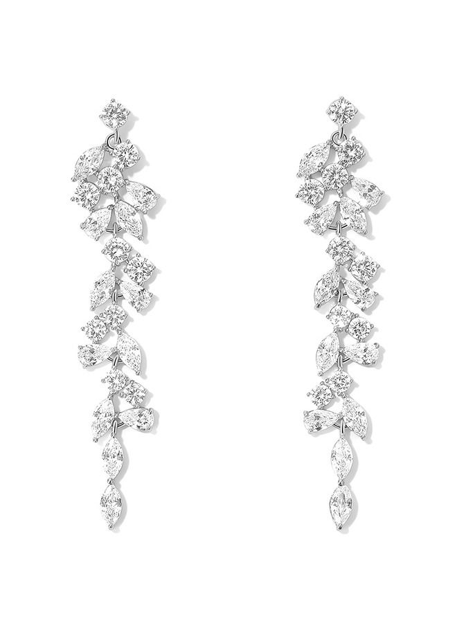Kelesa S925 Silver Pin Inlaid Leaf Pendant Earrings - Image 1
