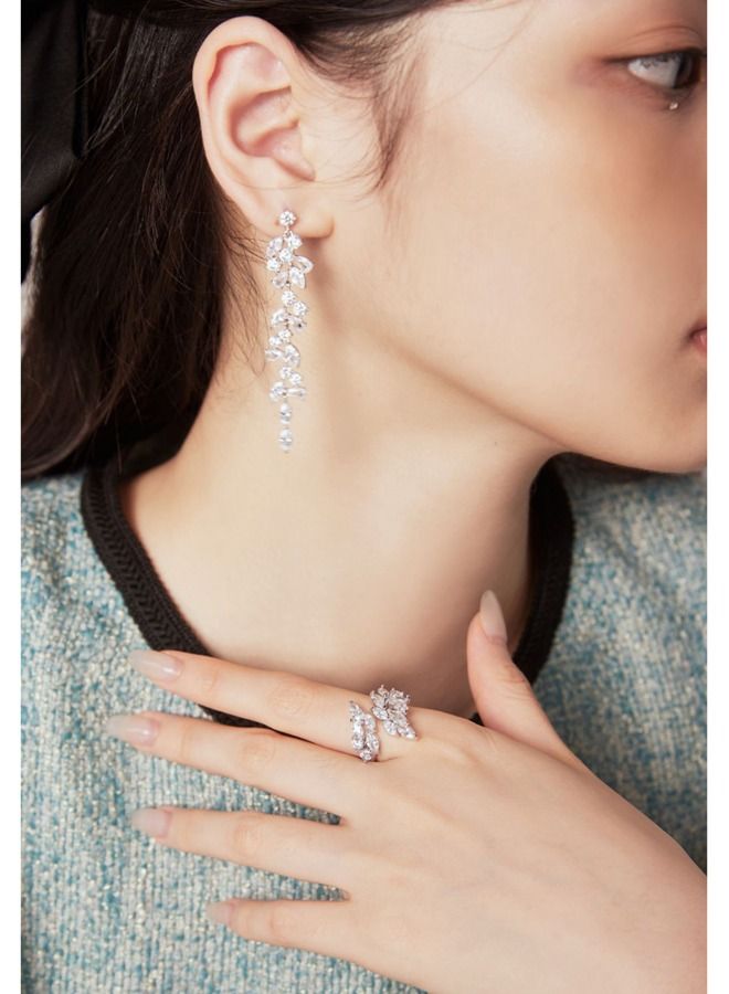 Kelesa S925 Silver Pin Inlaid Leaf Pendant Earrings - Image 4