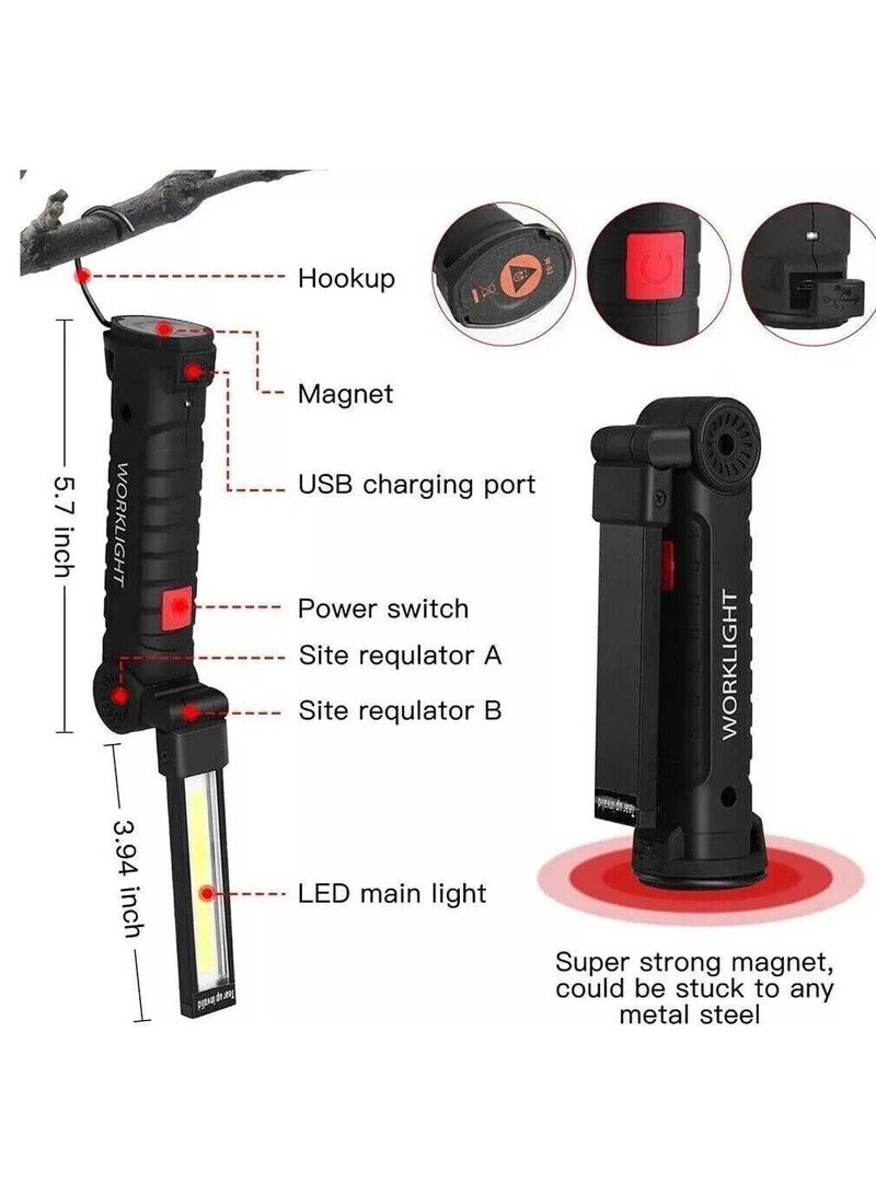LED Work Light,Rotate Grill Light and 5 Modes Bright LED Flashlights, COB Rechargeable Work Lights with Magnetic Base, Inspection Light for Car Repair, Household, Camping - Image 2