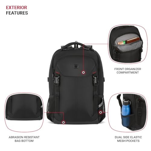 SWISSGEAR حقيبة ظهر لابتوب سويس جير سيفيك برو، سوداء، 18"x13.25"x7" - Image 3