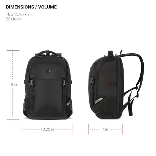 SWISSGEAR حقيبة ظهر لابتوب سويس جير سيفيك برو، سوداء، 18"x13.25"x7" - Image 5